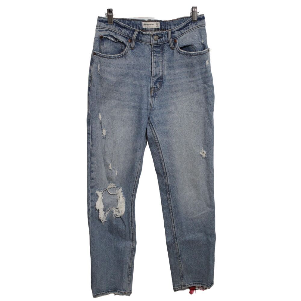 Womens Abercrombie & Fitch The Dad High Rise Blue Denim Light Wash Jeans Sz 26 2
